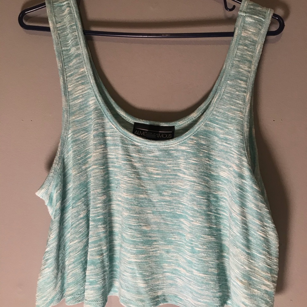Blue and white flowing crop top
